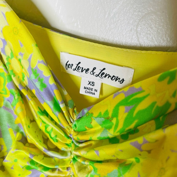 For Love and Lemons XS Dubois Freedom Floral Mini Dress Yellow Green Lavender - Picture 6 of 8